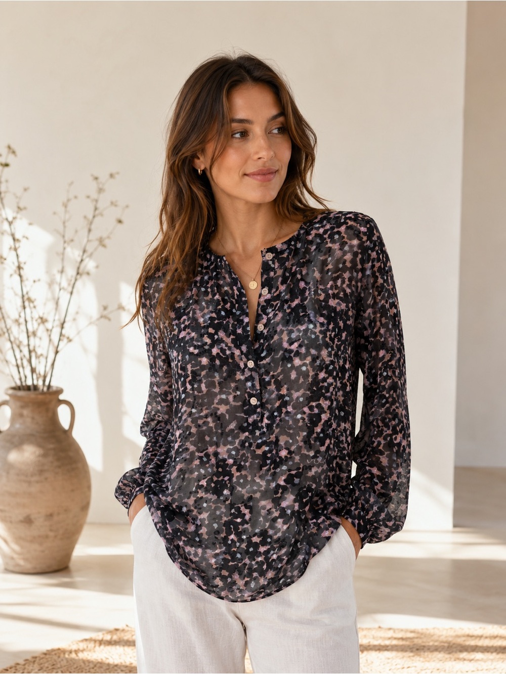 Rebecca Taylor Silk Blend popover Sheer Top
